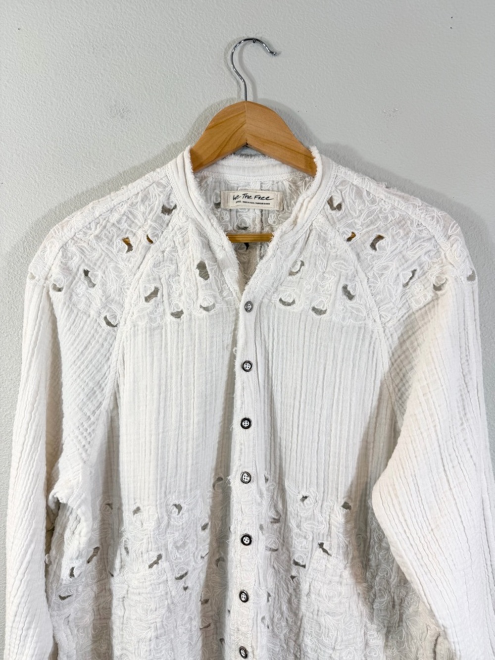 We the Free Summer Daydream Cutwork Top Size S White Gauze Cotton Boho Cottage - Picture 3 of 13